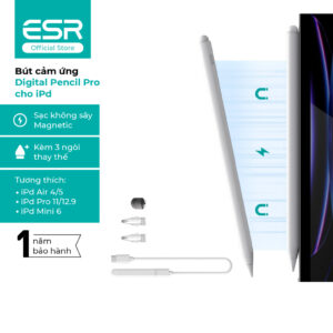 Bút cảm ứng ESR Digital Pencil Pro cho iPd sạc không dây Magnetic kèm 3 ngòi bút thay thế từ đời 2018 trở về sau