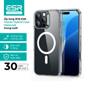 Ốp lưng điện thoại mỏng nhẹ ESR Classic Hybrid Case HaloLock cho iPhone 16 Series trong suốt và hạn chế ố vàng