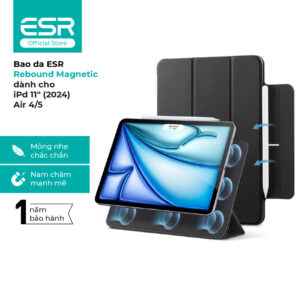 Bao da cho iPad Pro M4 / Air 6 2024 ESR Rebound Magnetic gọn nhẹ, nắp đóng nam châm, 3 chế độ xem