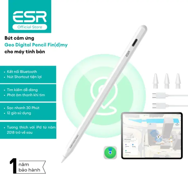 Bút cảm ứng ESR Digital Pencil GEO 6C006 dành cho iPad, tích hợp tính năng định vị, sạc nhanh