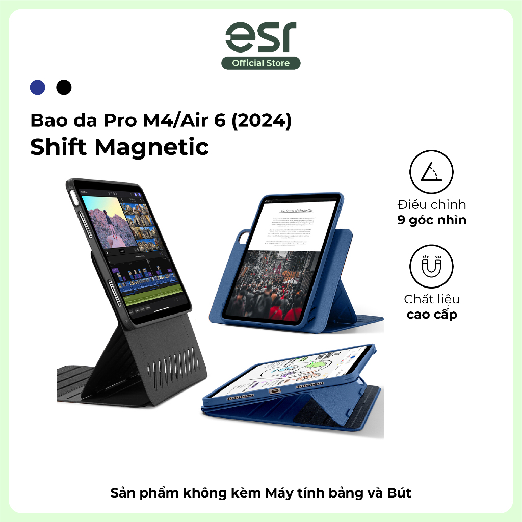 [Livestream KOL] Bao da ESR Shift Magnetic chất liệu cao cấp bảo vệ toàn diện cho iPd Pro M4/Air 6 (2024) 9 góc xem
